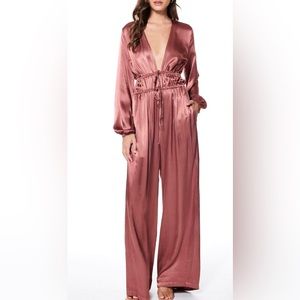 Young, Fabulous & Broke Dark Teal Lourdes Satin Jumpsuit Size: S   NWOT